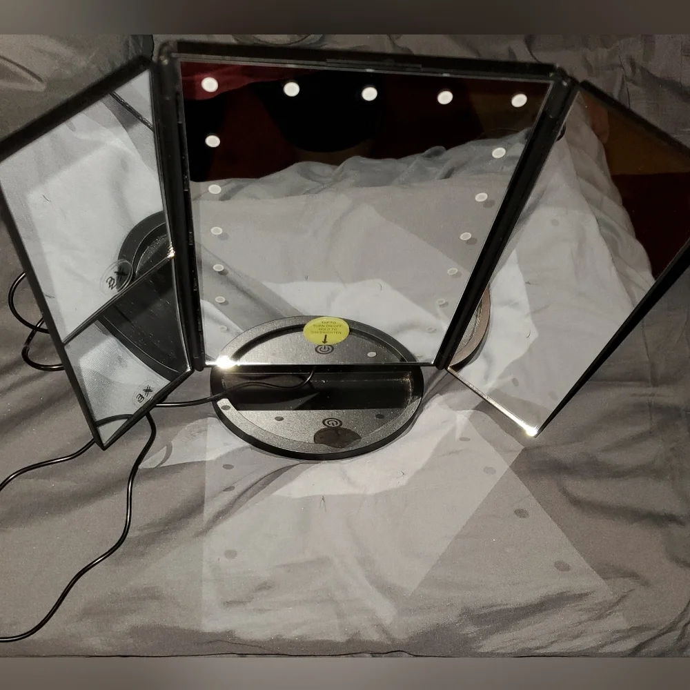 Tabletop Mount Trifold Lighted Vanity Mirror with LED Lights, Touch Screen, Etc